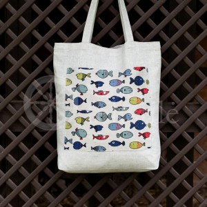 Printed semi-linen shopping bag "Small fish"